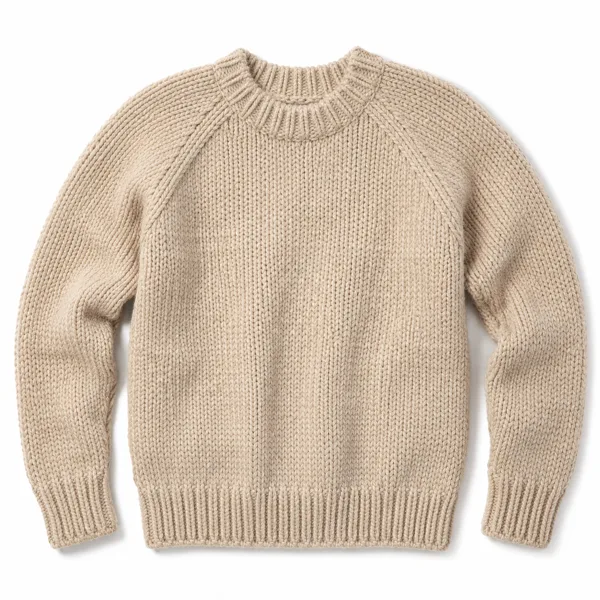 Chunky beige knit crewneck sweater product photo