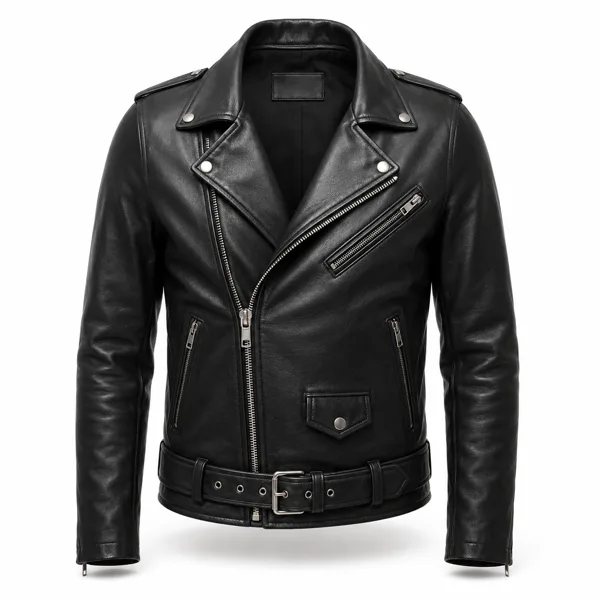 Black leather biker jacket product photo