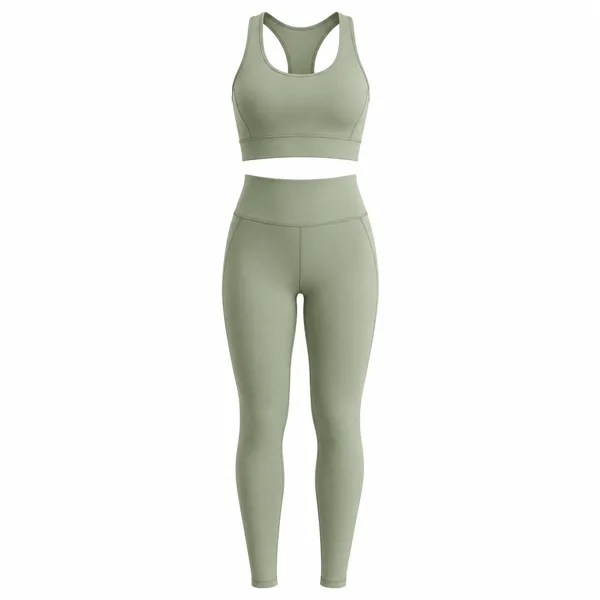 Sage green sports bra and leggings activewear set product photo