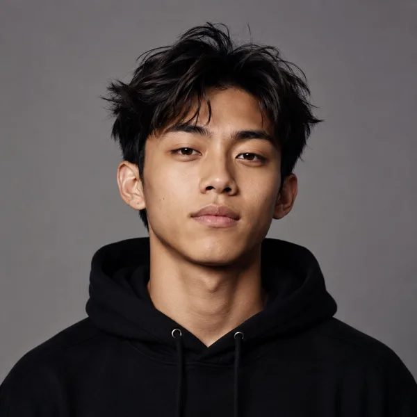 Young Asian male model in black hoodie