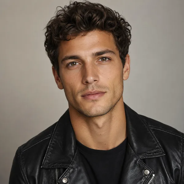 Curly-haired male model headshot