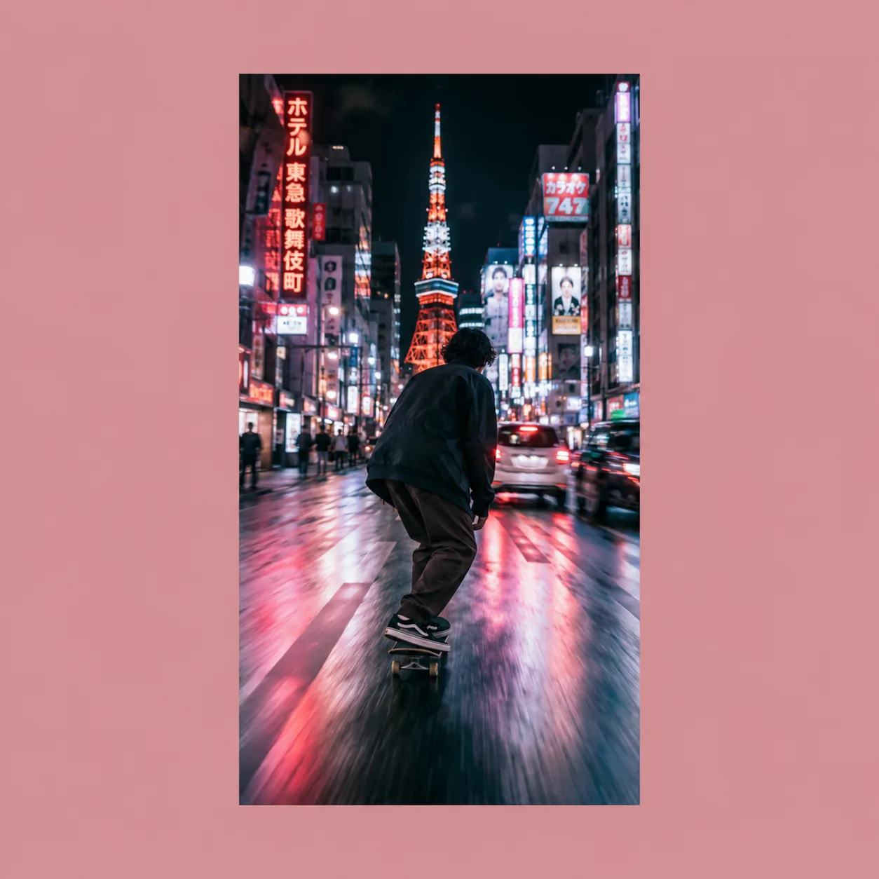 AI watermark remover use case — a TikTok-style night skateboarding video frame with the platform watermark removed