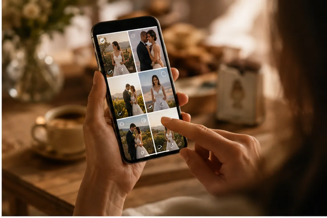 How to make an AI wedding video, step 1 — uploading a wedding photo on a phone