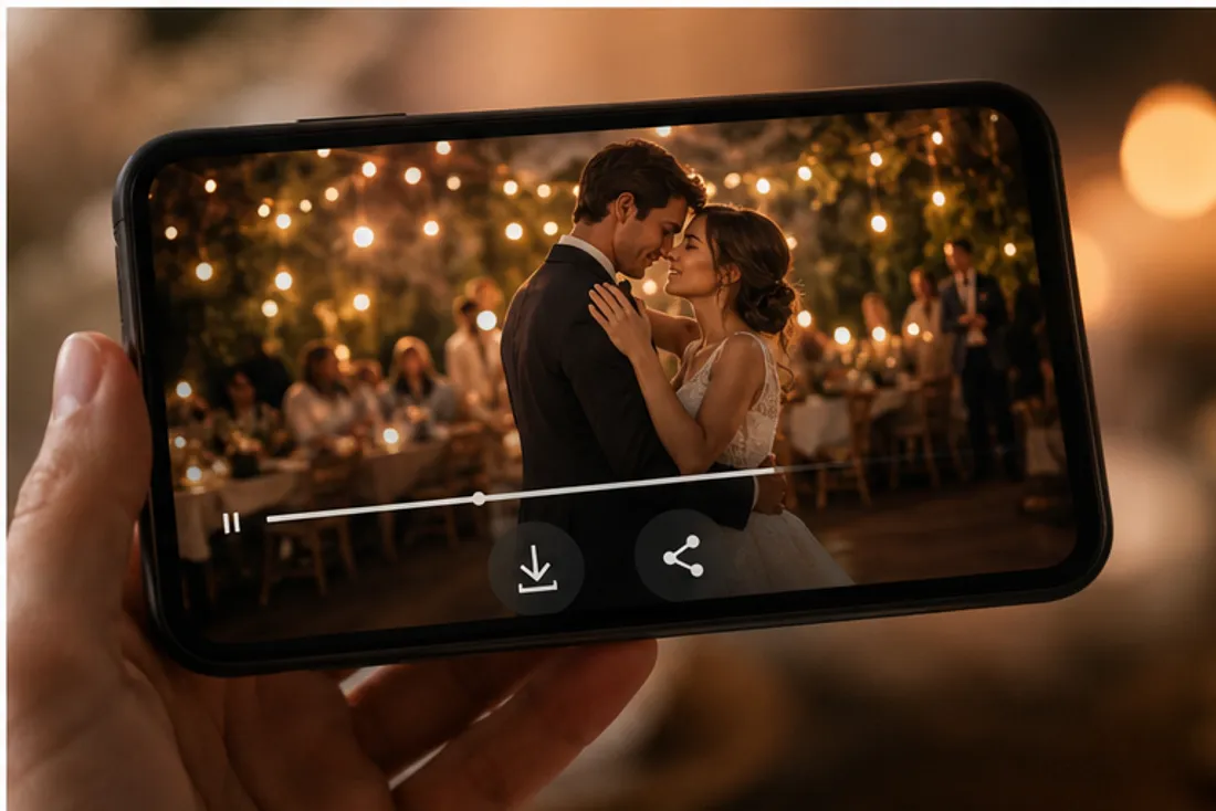 How to make an AI wedding video, step 3 — the finished wedding video on a phone