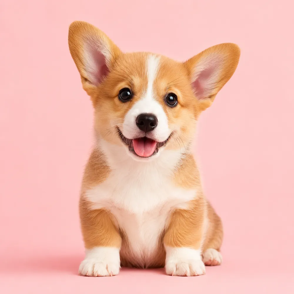 Flux 2 sample — adorable corgi puppy studio pet photography