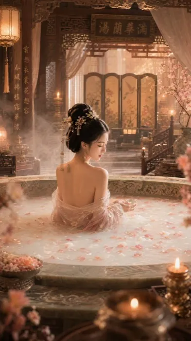 GPT Image 2 prompt — ancient Chinese beauty milk bath cinematic portrait