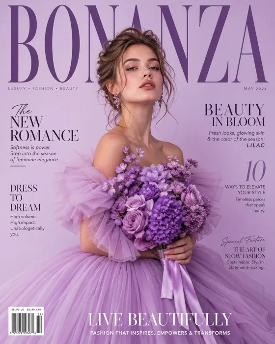 GPT Image 2 prompt — lavender couture magazine cover with clean serif title