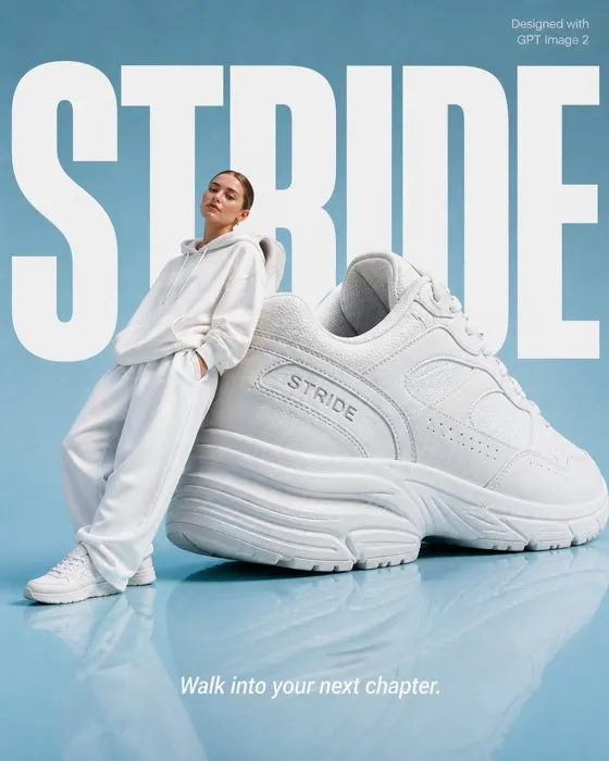 GPT Image 2 sample — fashion sneaker poster with crisp typography
