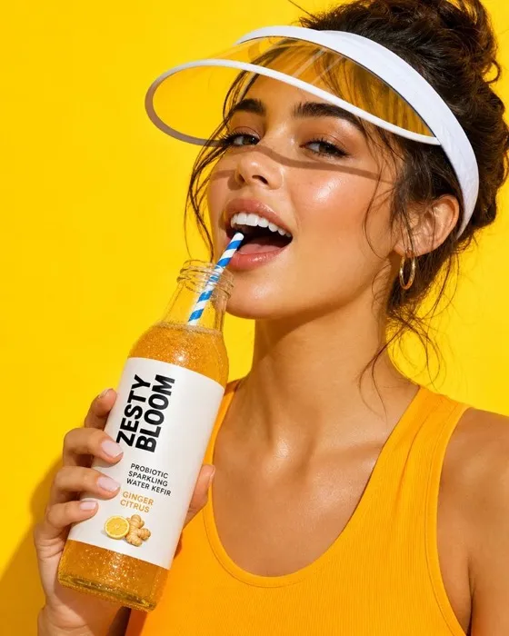 GPT Image 2 sample — summer beauty drinking sparkling water portrait