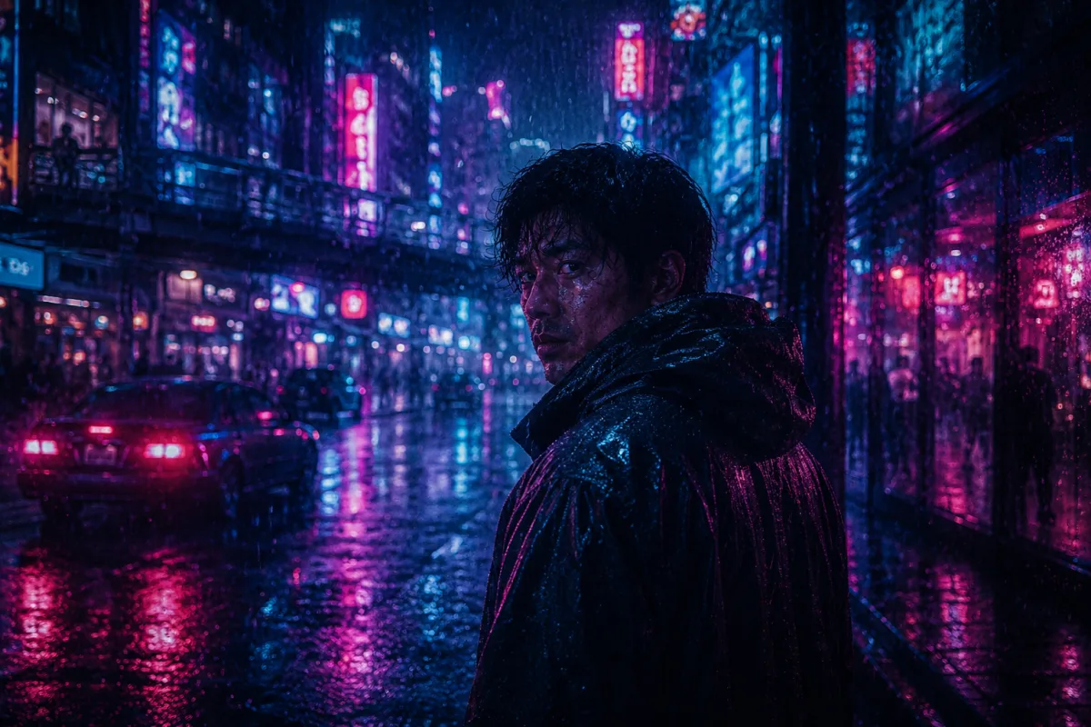 Cinematic storytelling example — cyberpunk neon street scene rendered as image-to-video