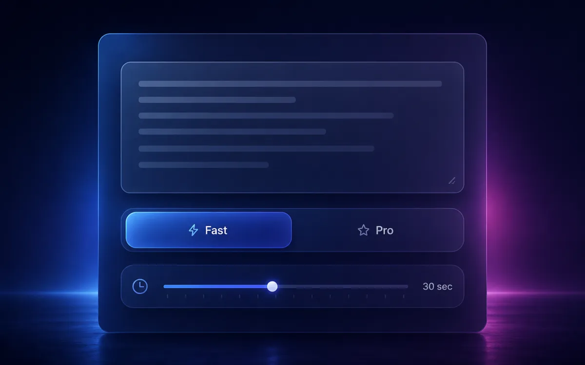 Fast vs Pro mode toggle UI — MiniMax image-to-video generator interface