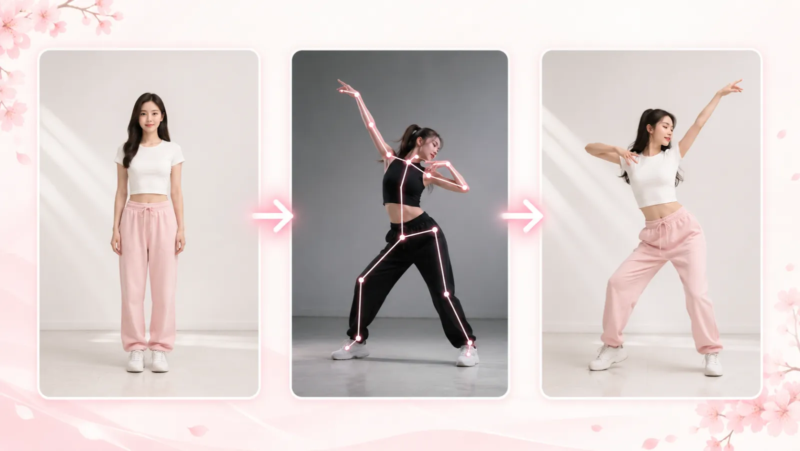 Kling 3.0 Motion Control hero — a still portrait turned into a dancing video by copying motion from a reference clip