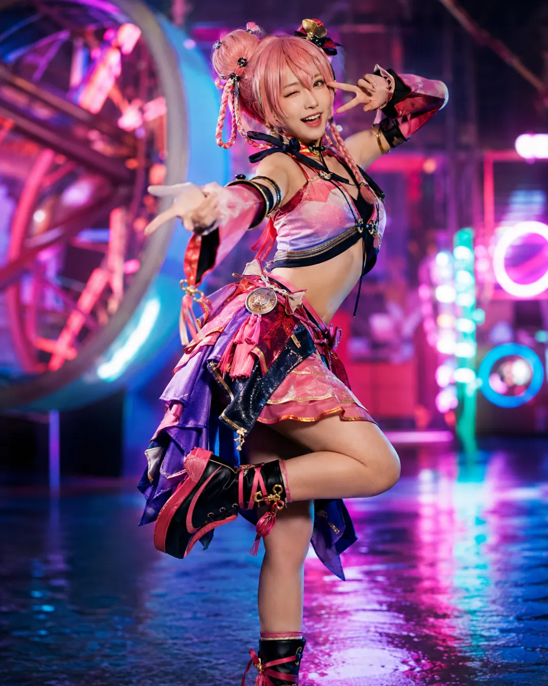 Kling 3.0 Motion Control example — a cosplay character dancing via motion transfer