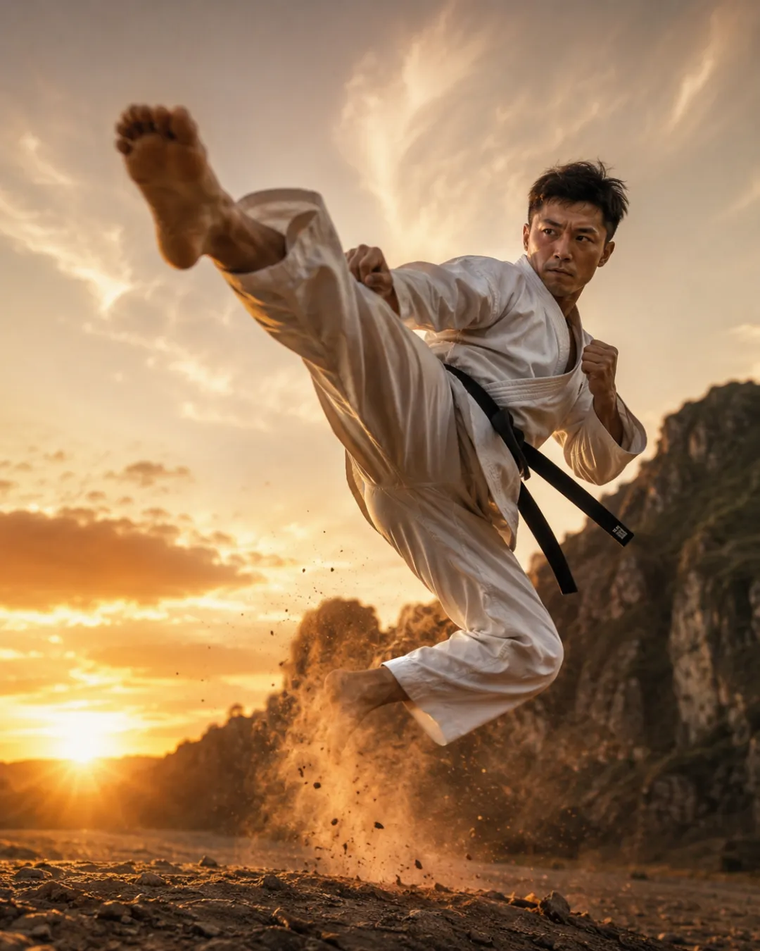 Kling 3.0 Motion Control example — a martial-arts kick copied onto a character
