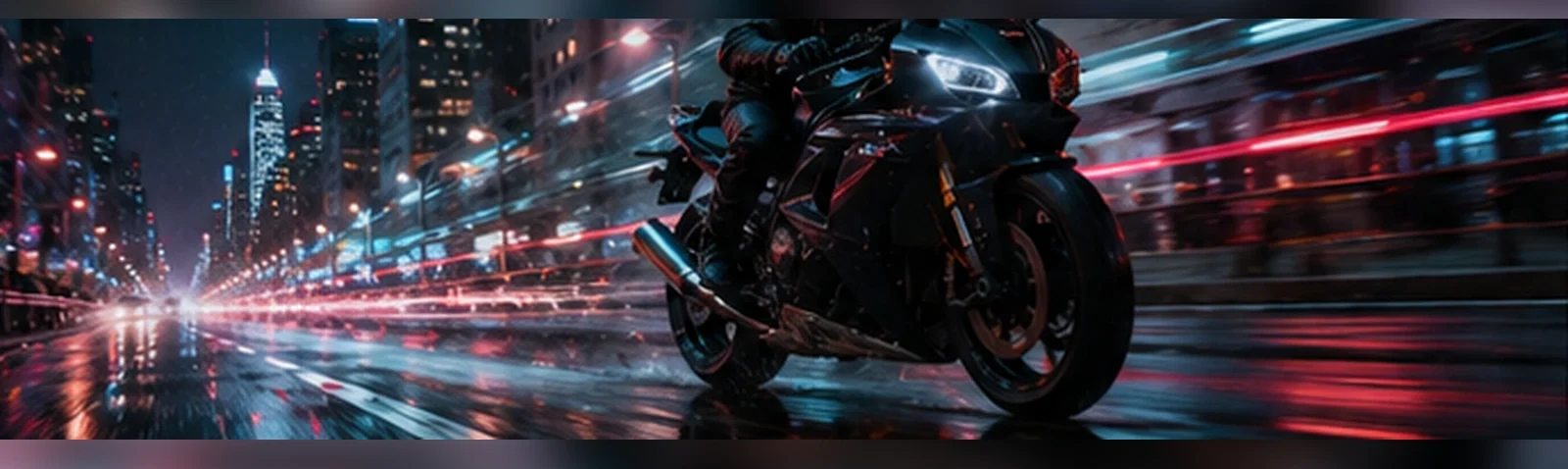 Kling 3.0 Turbo sample — a motorcyclist speeding through a neon city at night
