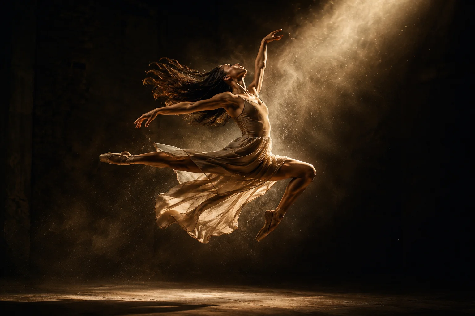 Kling 3.0 Turbo multi-shot short story — a dramatic cinematic dancer leaping in a golden light beam
