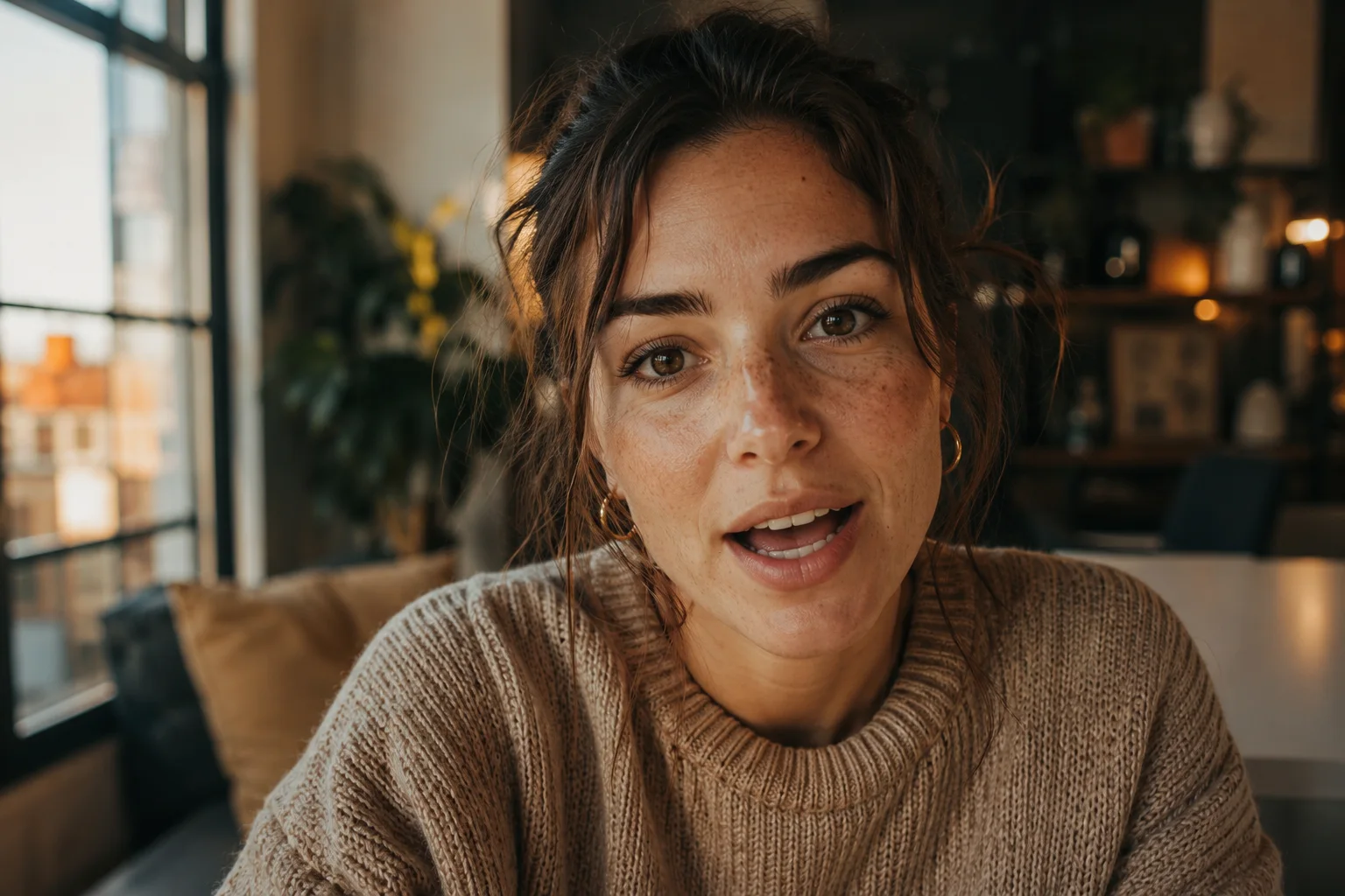 Kling 3.0 Turbo use case — a talking-head UGC product ad generated with native audio