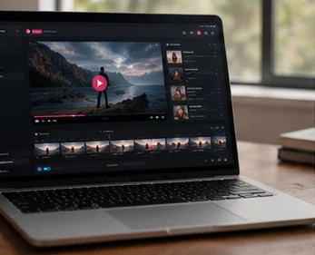 Kling 3.0 Turbo running in a browser — a web app rendering a video with rose-magenta accents