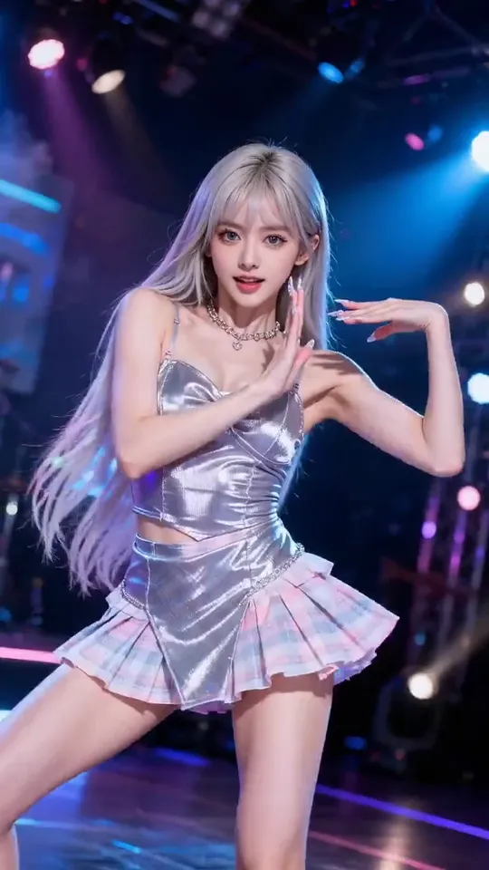 Kling 3.0 sample of an AI-generated idol dancing on a neon stage