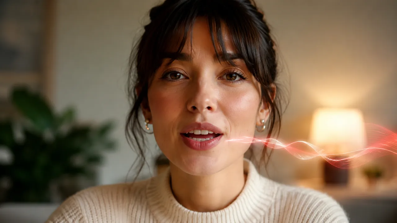 Kling 3.0 native audio feature — a presenter talking to camera with synced dialogue