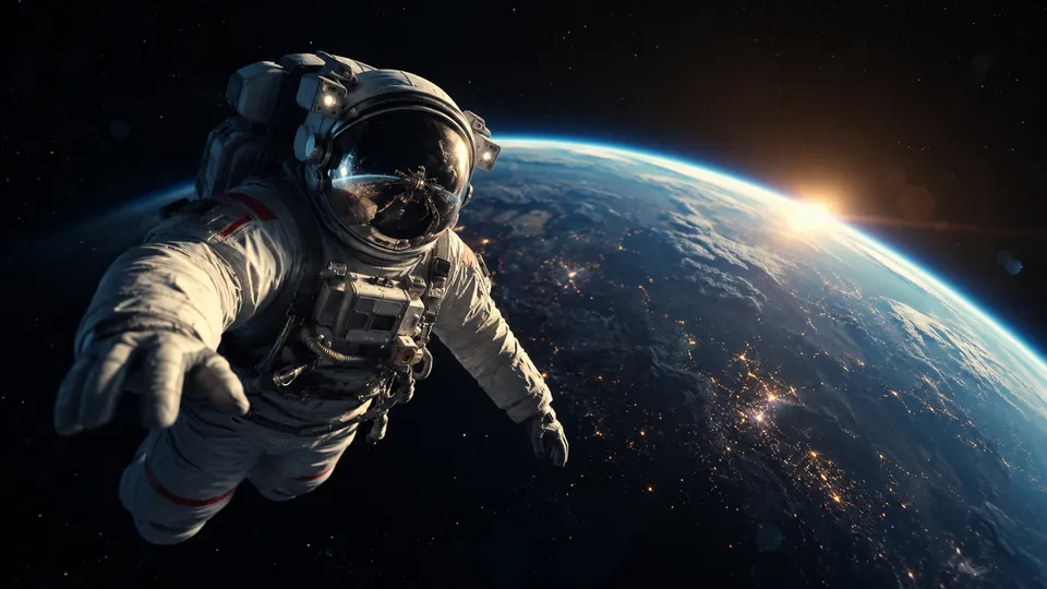 Kling 3.0 sample — an astronaut drifting above Earth in orbit