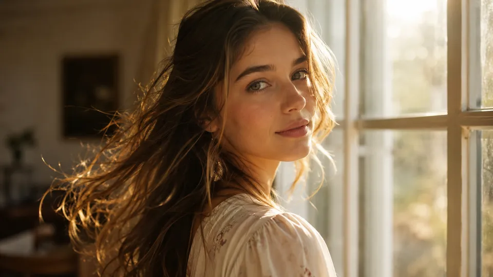 Kling 3.0 image-to-video sample — a portrait by a sunlit window animated from a still