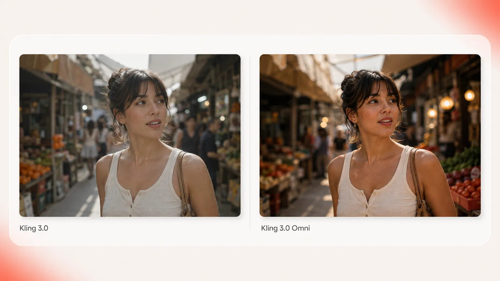 Kling 3.0 vs Kling 3.0 Omni — the same market scene rendered by each tier side by side