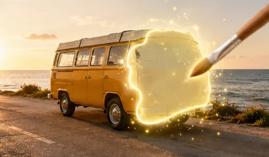In-browser AI image editing with a glowing selection brush