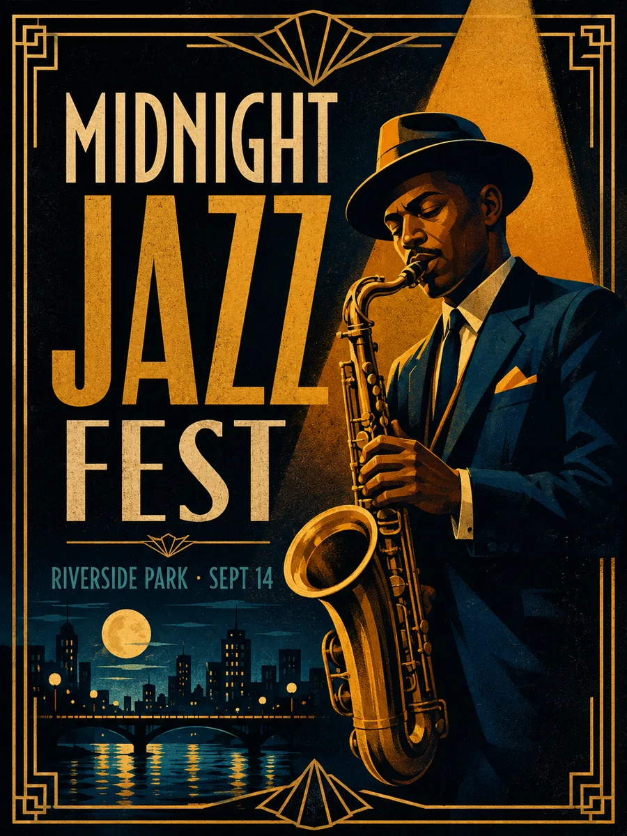 Nano Banana Pro example — a jazz festival poster with bold, legible typography