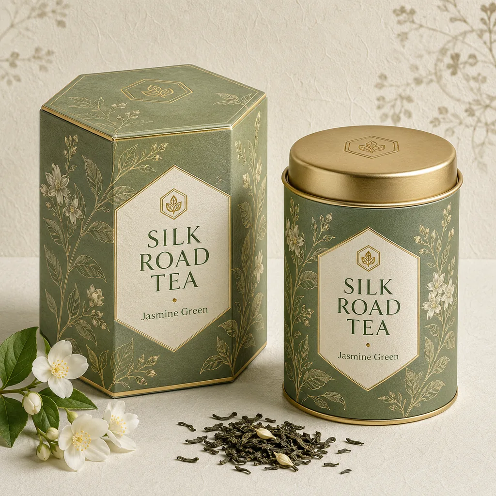 Nano Banana Pro example — a premium tea packaging mockup with brand text
