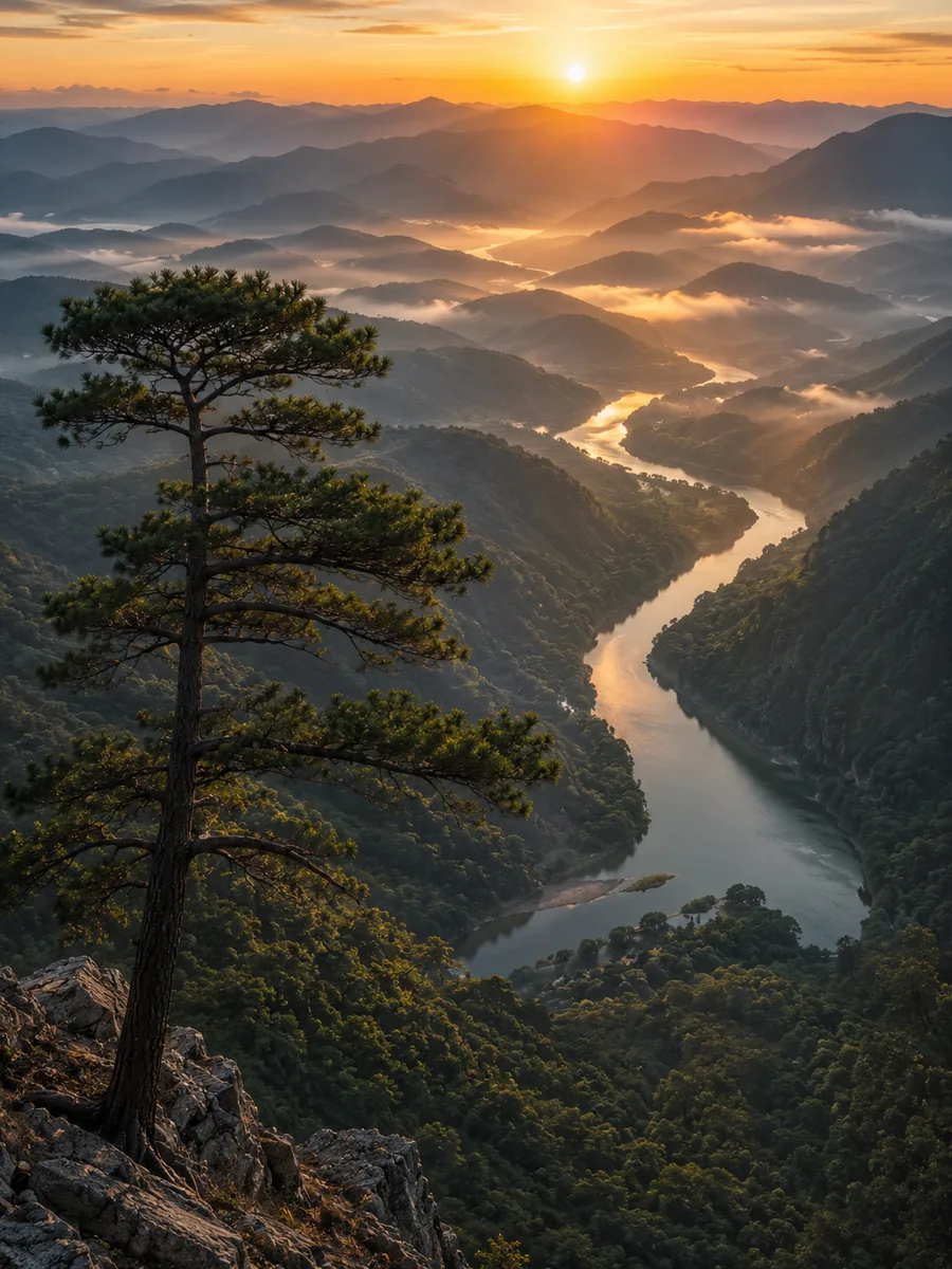 Nano Banana Pro sample — a misty mountain valley at sunrise in 4K