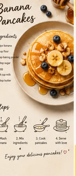 Nano Banana food recipe card sample with rendered recipe text