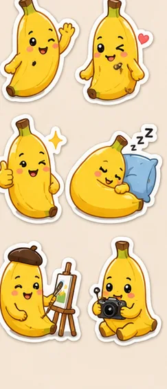 Nano Banana cute banana mascot sticker pack