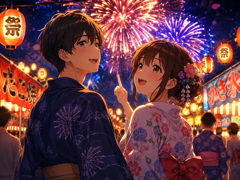 Seedance 2.0 for anime creators — a couple at a summer fireworks festival