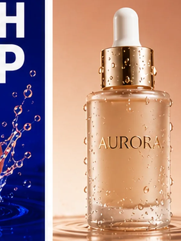 Seedream 4.0 product mockup of an AURORA serum bottle with a gold label