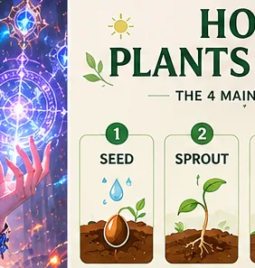 Seedream 4.0 infographic poster titled How Plants Grow with readable captions