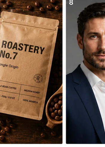 Seedream 4.0 product mockup — Roastery No.7 coffee packaging with crisp label text