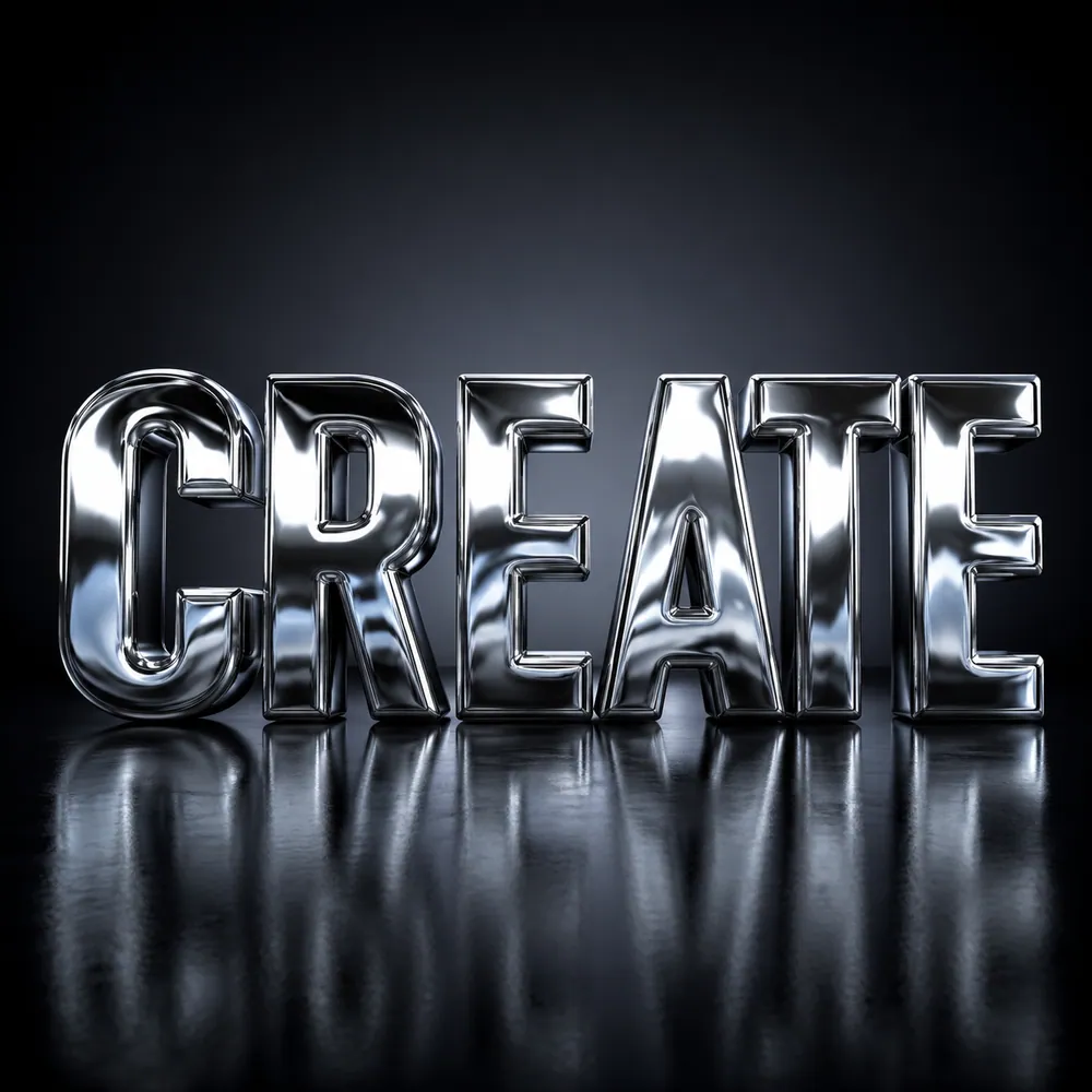 Seedream 4.5 rendering crisp legible 3D chrome typography reading CREATE