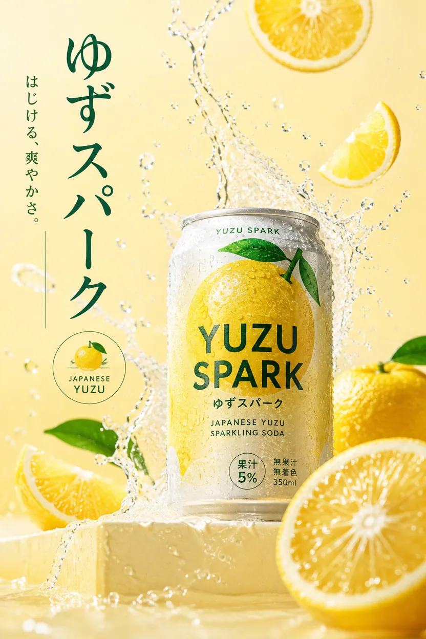 Seedream 4.5 sample — citrus soda advertisement with crisp typography