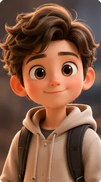 Pixar-style 3D cartoon character with big expressive eyes