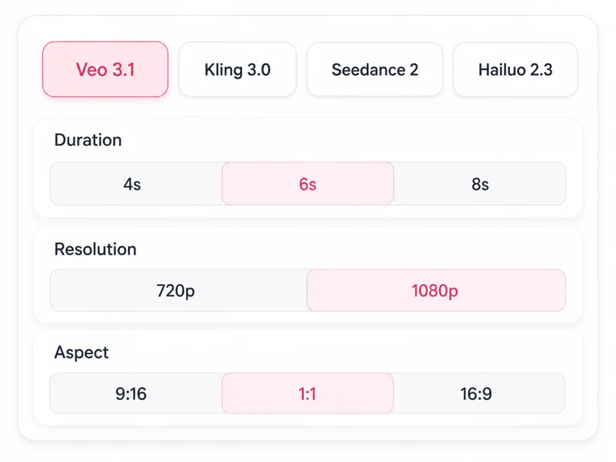 Step 2 — pick a video model and settings on imya, a Sora 2 alternative