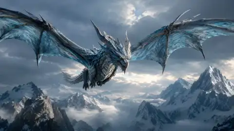 Sora 2 alternative AI video example — fantasy dragon soaring over snowy peaks