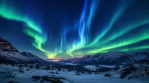 Sora 2 alternative AI video example — aurora borealis over snowy valley timelapse