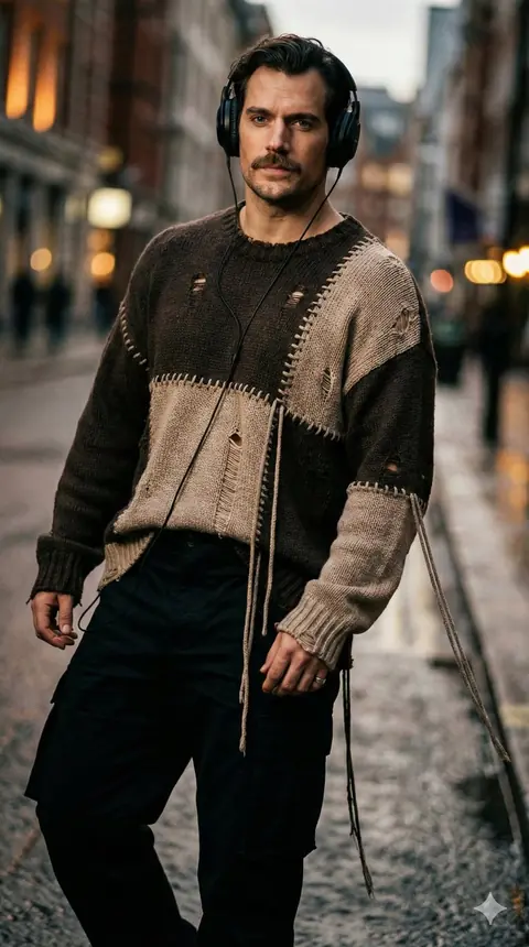 Cinematic avant-garde street portrait with strong colour blocking