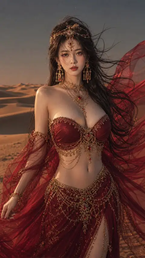 Charming exotic dancer portrait in dramatic editorial lighting