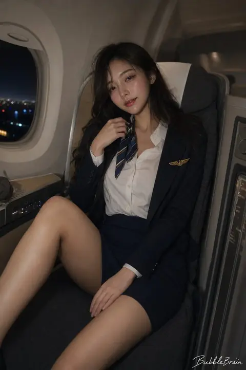 Portrait of a Japanese flight attendant captured at night