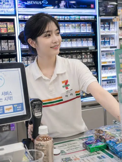 Candid Korean cashier portrait with a warm friendly smile
