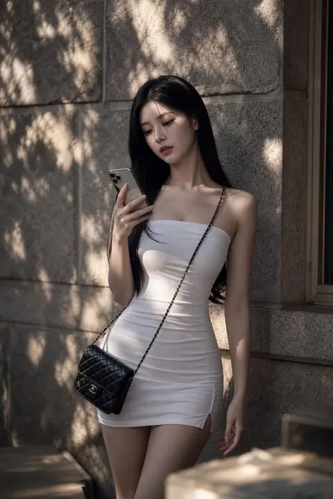 Korean idol campus-style emotional portrait at dusk