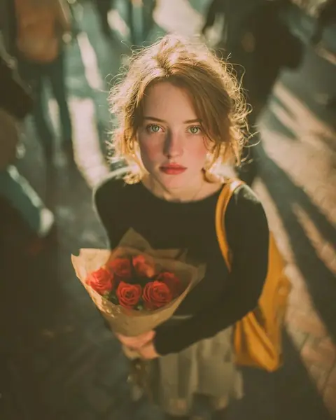 Vintage film portrait with a soulful, slightly melancholic gaze