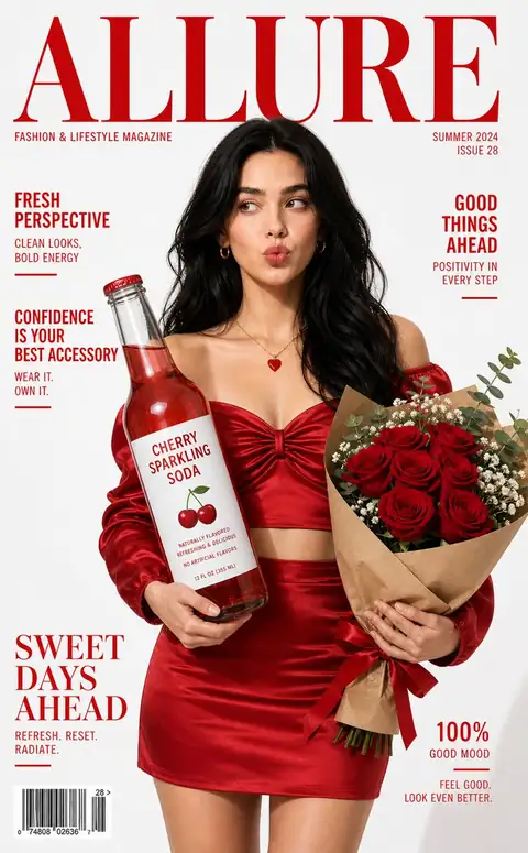 Young American woman fashion magazine cover with clean serif title